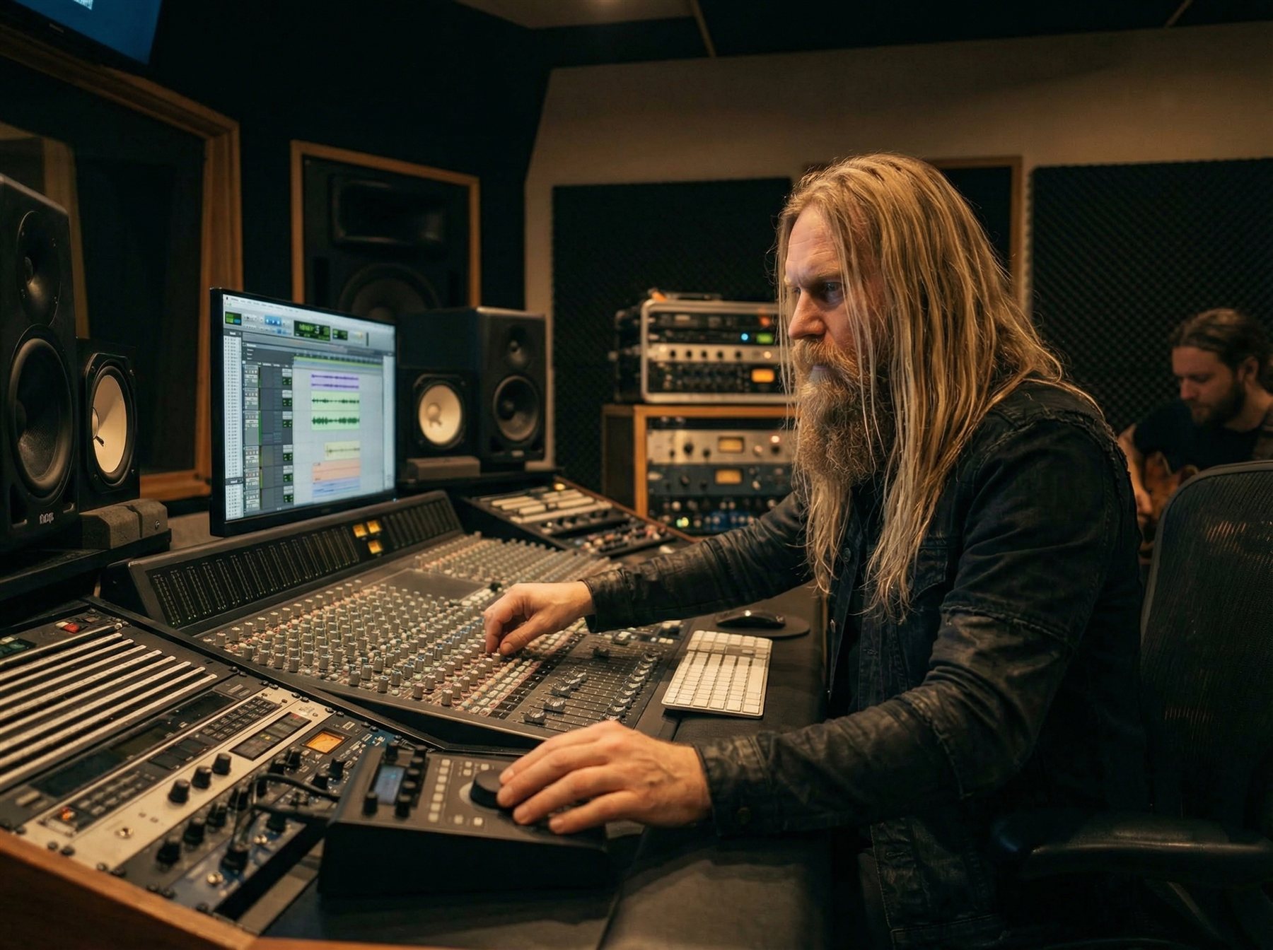 Leif Åkesson at the mixing console in a recording studio